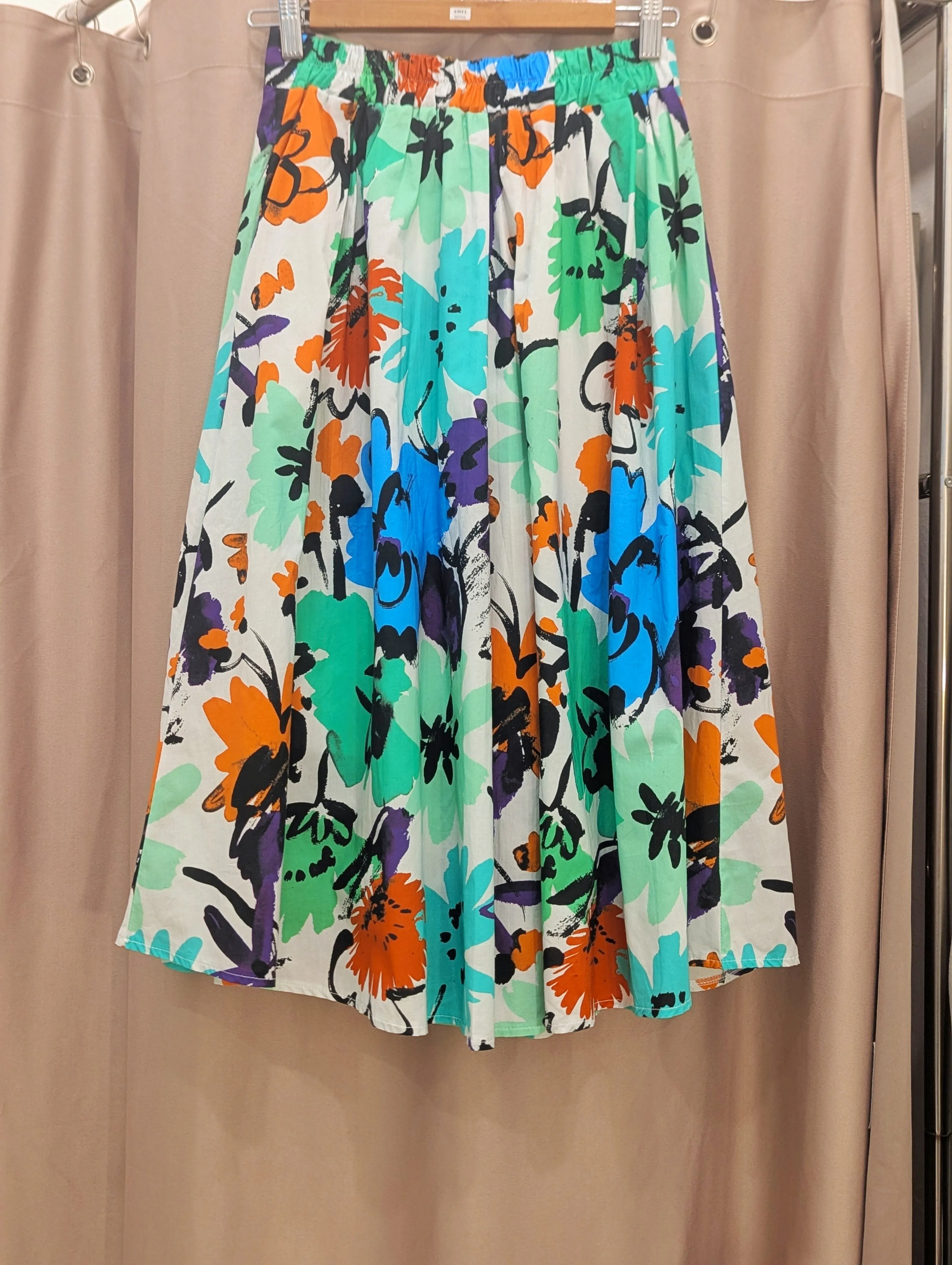 Bold Floral Banded Cotton Skirt