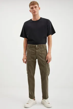 Brando Men's Cargo denim 5 pocket washing ornamental tag detailed thick textured flexible structure khaki jeans