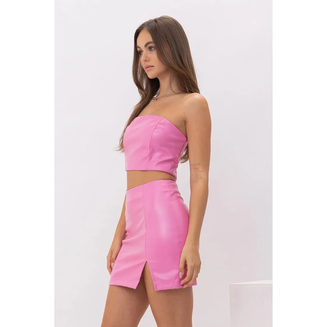 Bubblegum Vegan Leather Mini Skirt