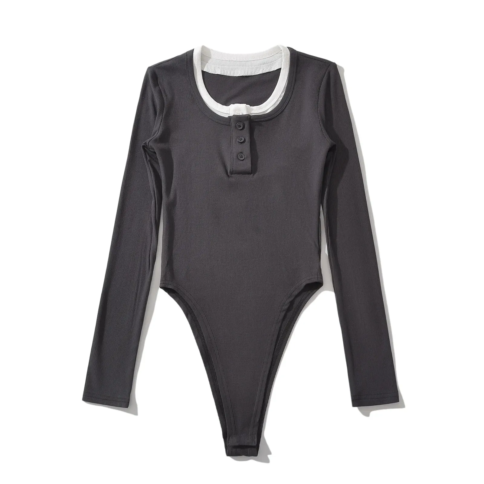 Buttons O neck Rib Long sleeve Bodysuit