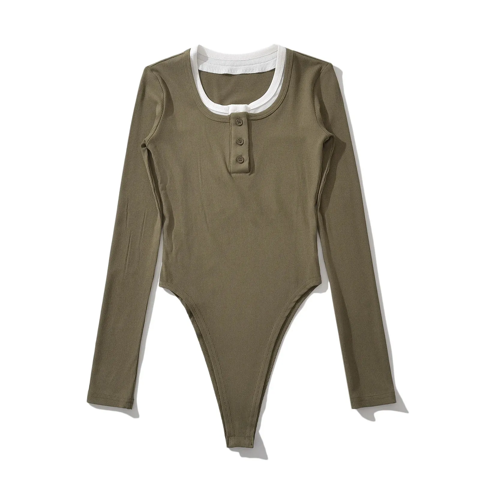 Buttons O neck Rib Long sleeve Bodysuit