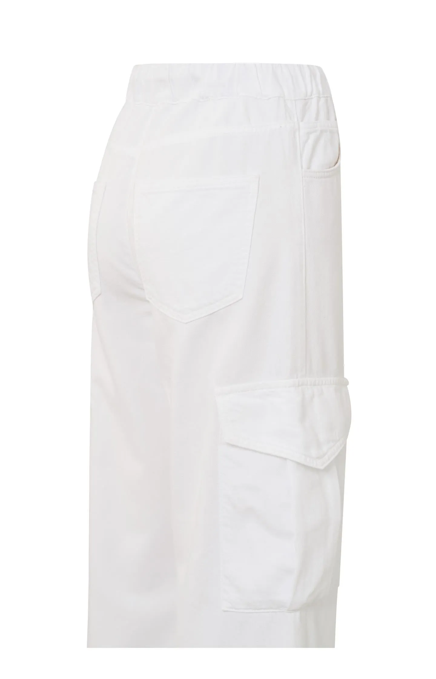 Cargo denim trousers with wide leg, pockets and draw string