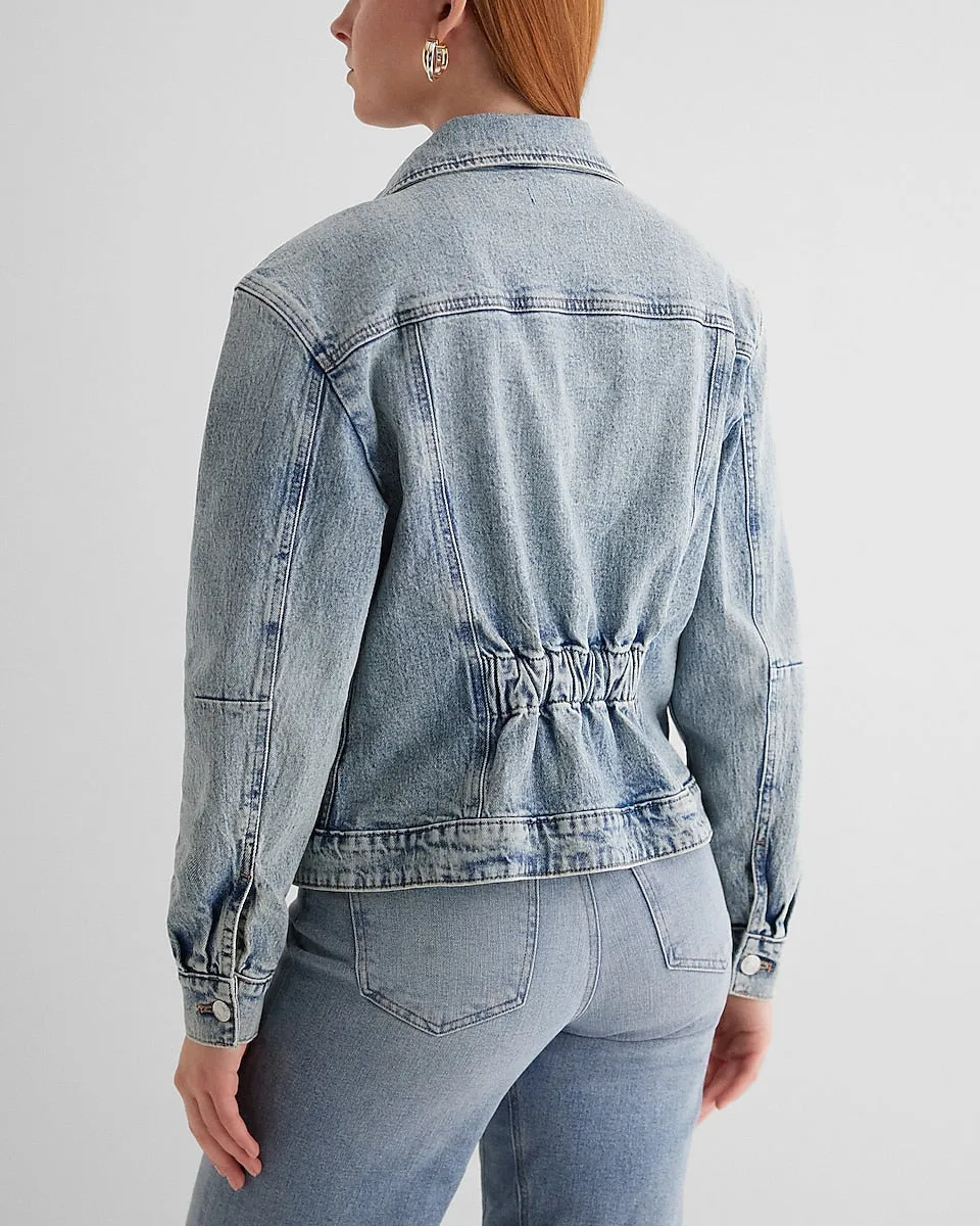 Cinched Back Denim Jacket in Medium Wash