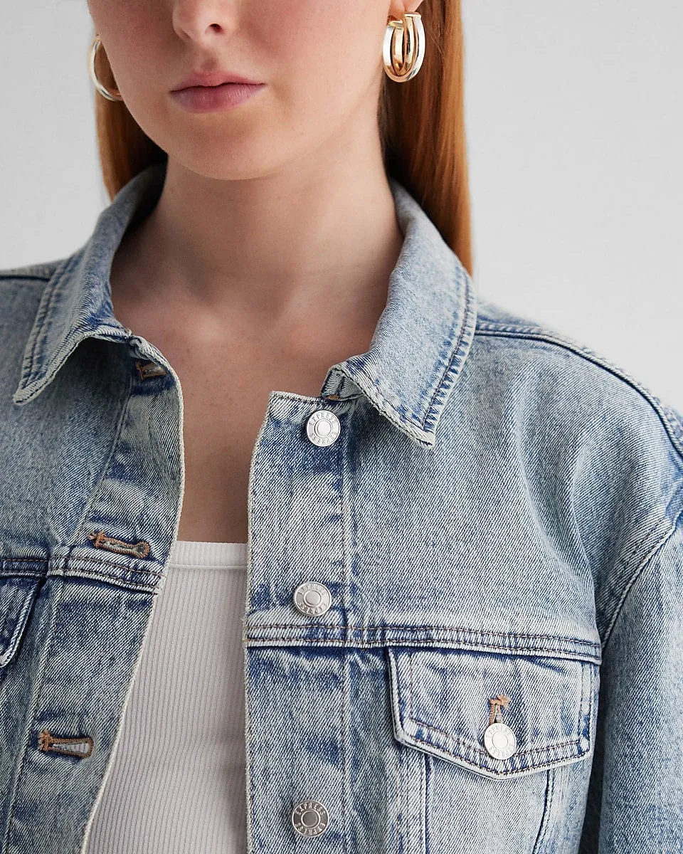 Cinched Back Denim Jacket in Medium Wash