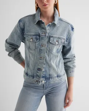 Cinched Back Denim Jacket in Medium Wash