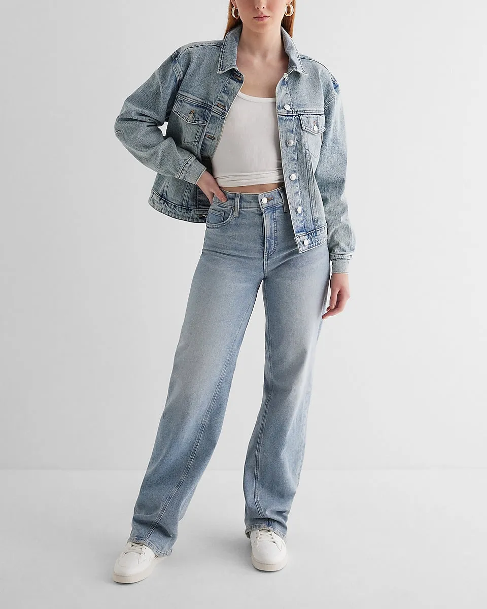 Cinched Back Denim Jacket in Medium Wash