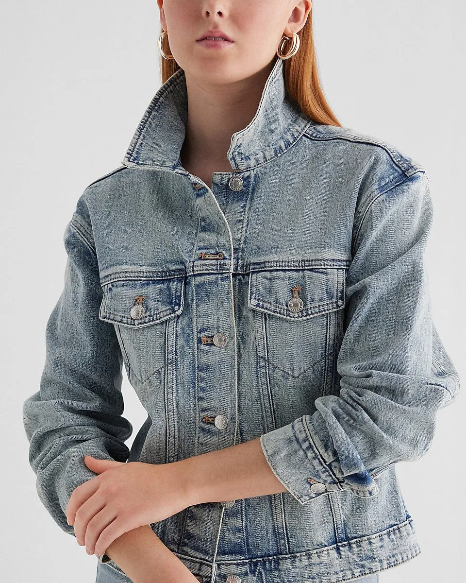 Cinched Back Denim Jacket in Medium Wash