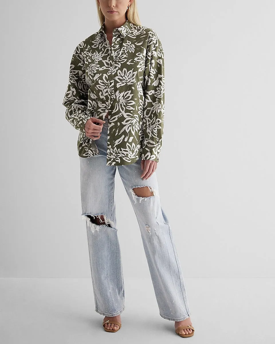 Cotton-Blend Floral Boyfriend Portofino Shirt in Print