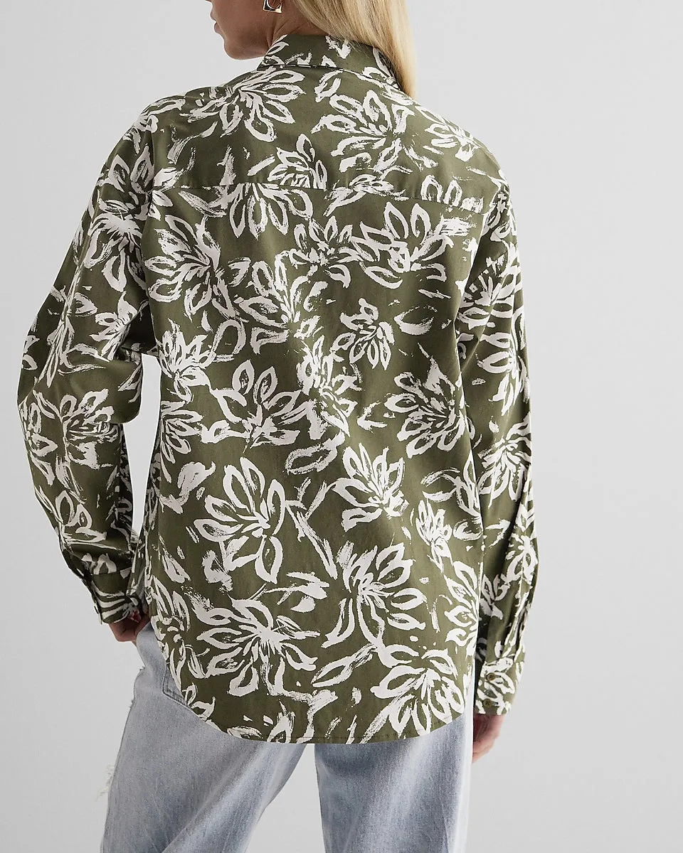 Cotton-Blend Floral Boyfriend Portofino Shirt in Print
