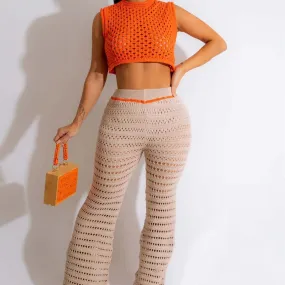 Crochet Tank and Flared Trousers Set