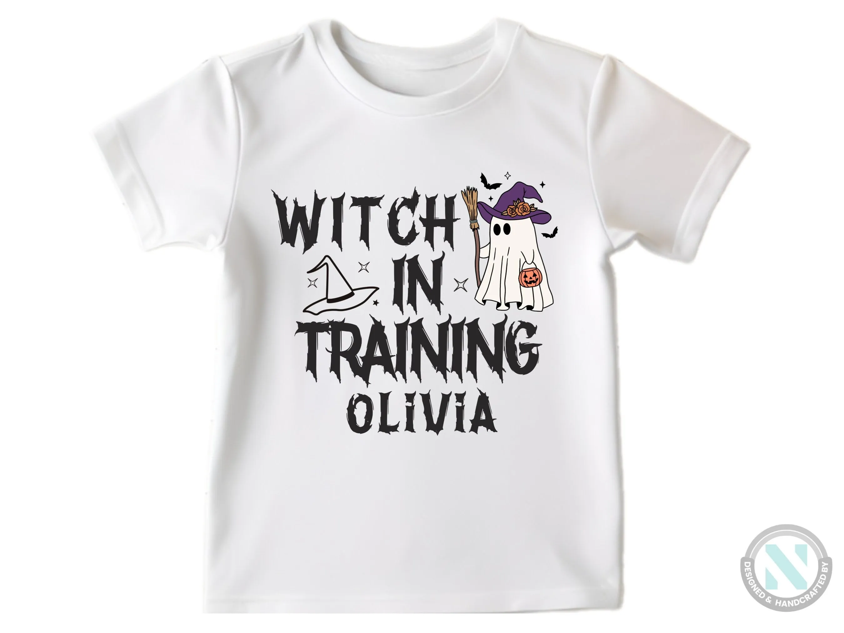 Custom Baby Name First Halloween Bodysuit Gift for Baby Girls with Witch in Training