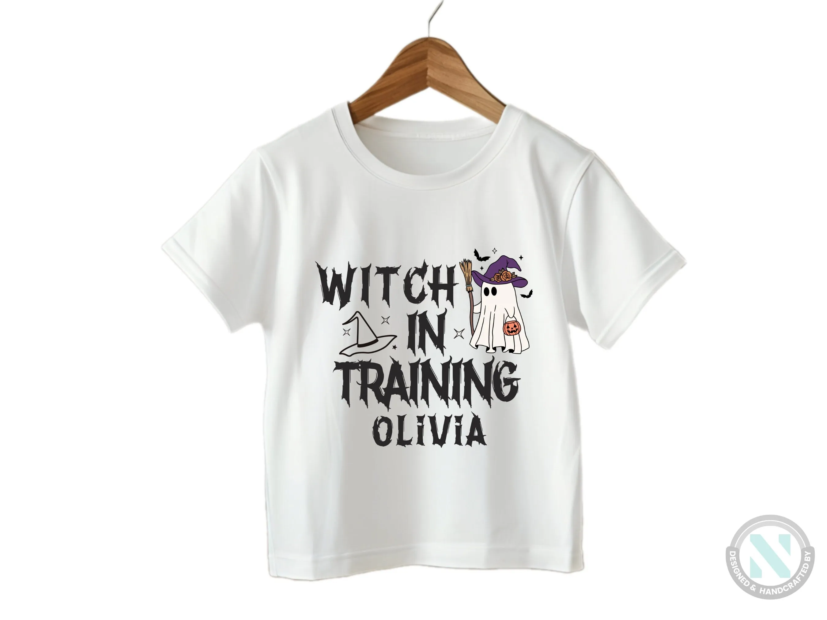 Custom Baby Name First Halloween Bodysuit Gift for Baby Girls with Witch in Training