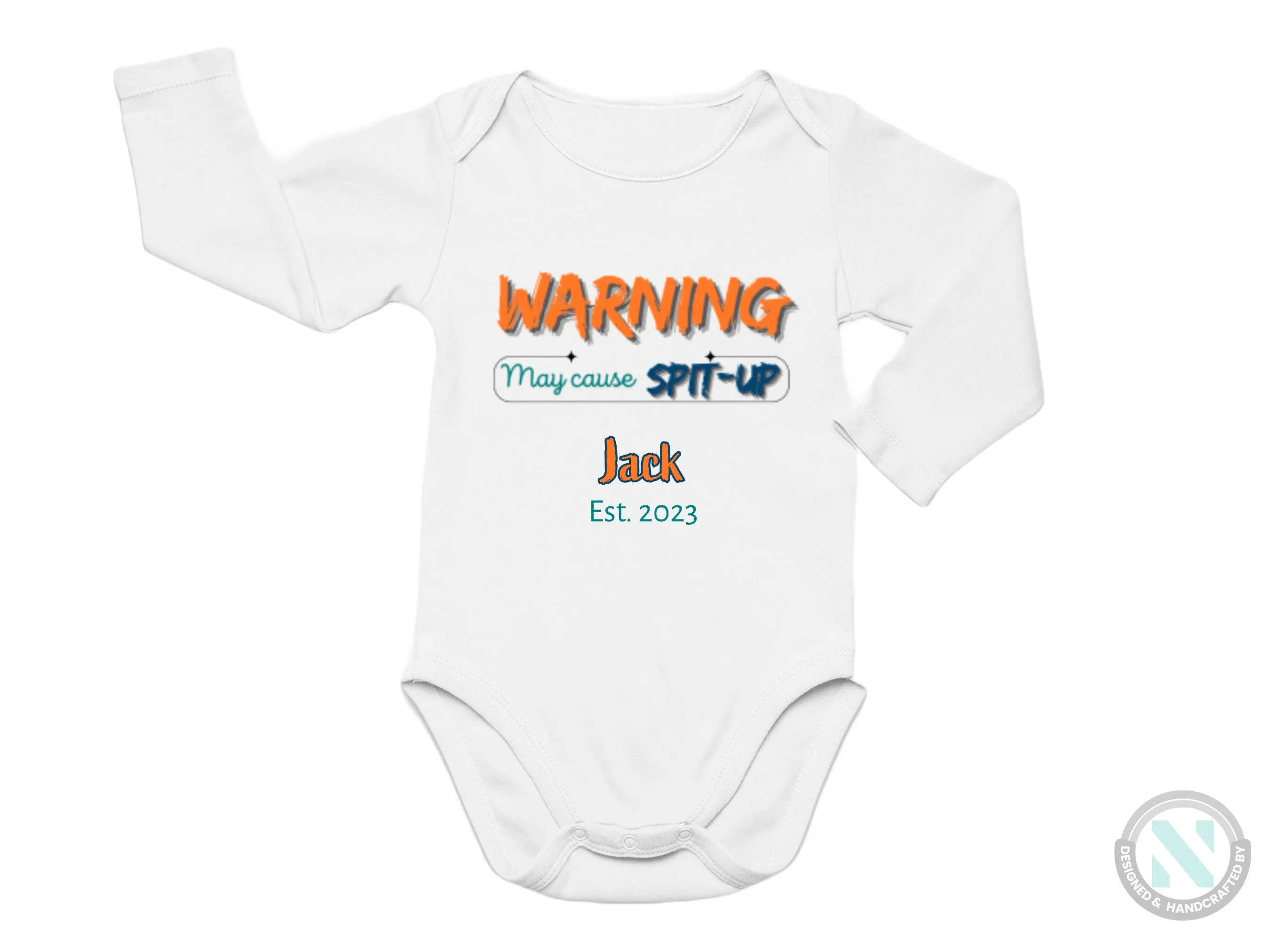 Custom Name And Date Long Sleeve Baby Bodysuit for Boy with "Warning May Cause Split-Up"