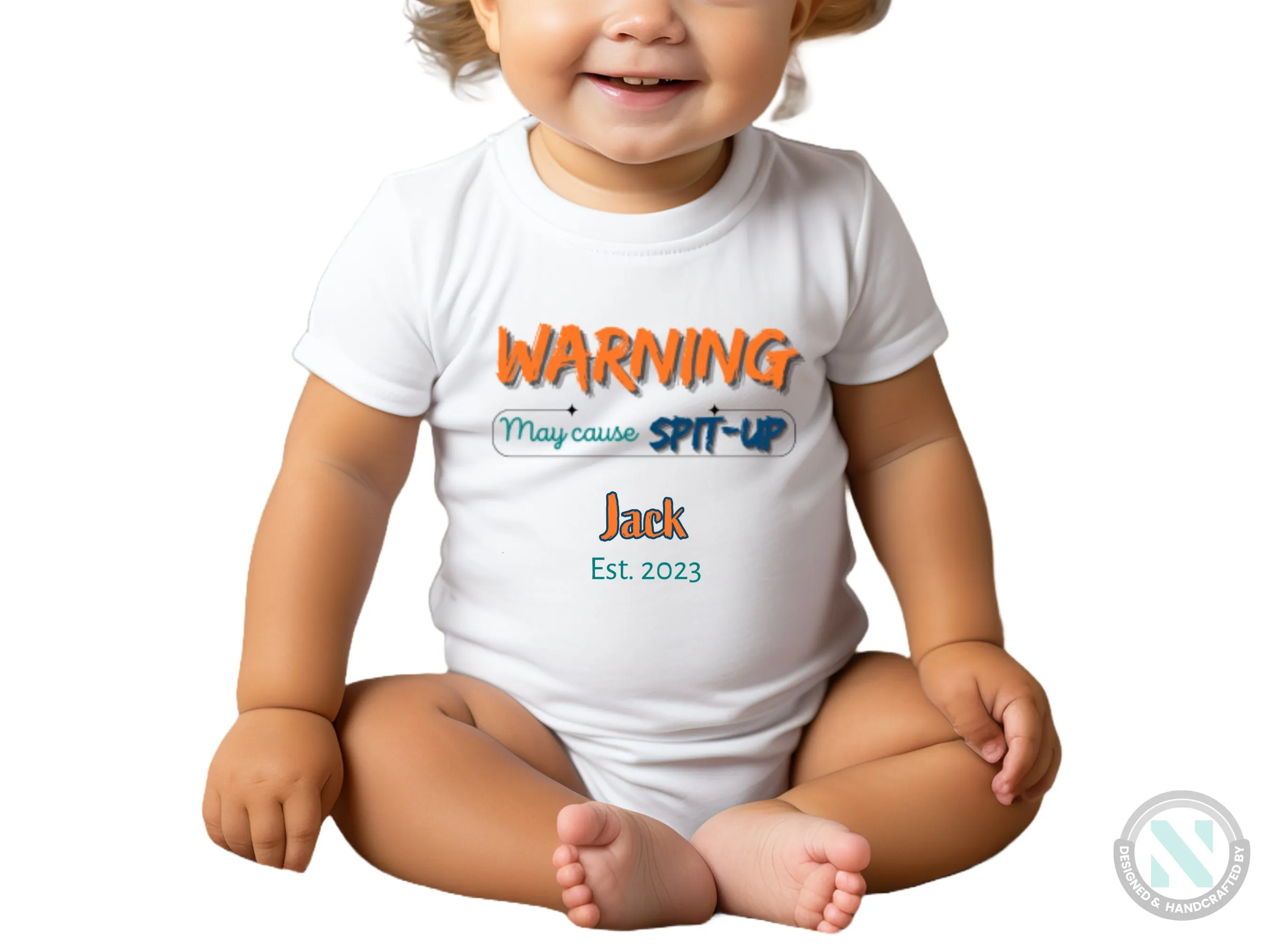 Custom Name And Date Long Sleeve Baby Bodysuit for Boy with "Warning May Cause Split-Up"
