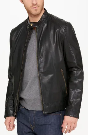 Cuty Black Leather Jacket Men Biker Motorcycle