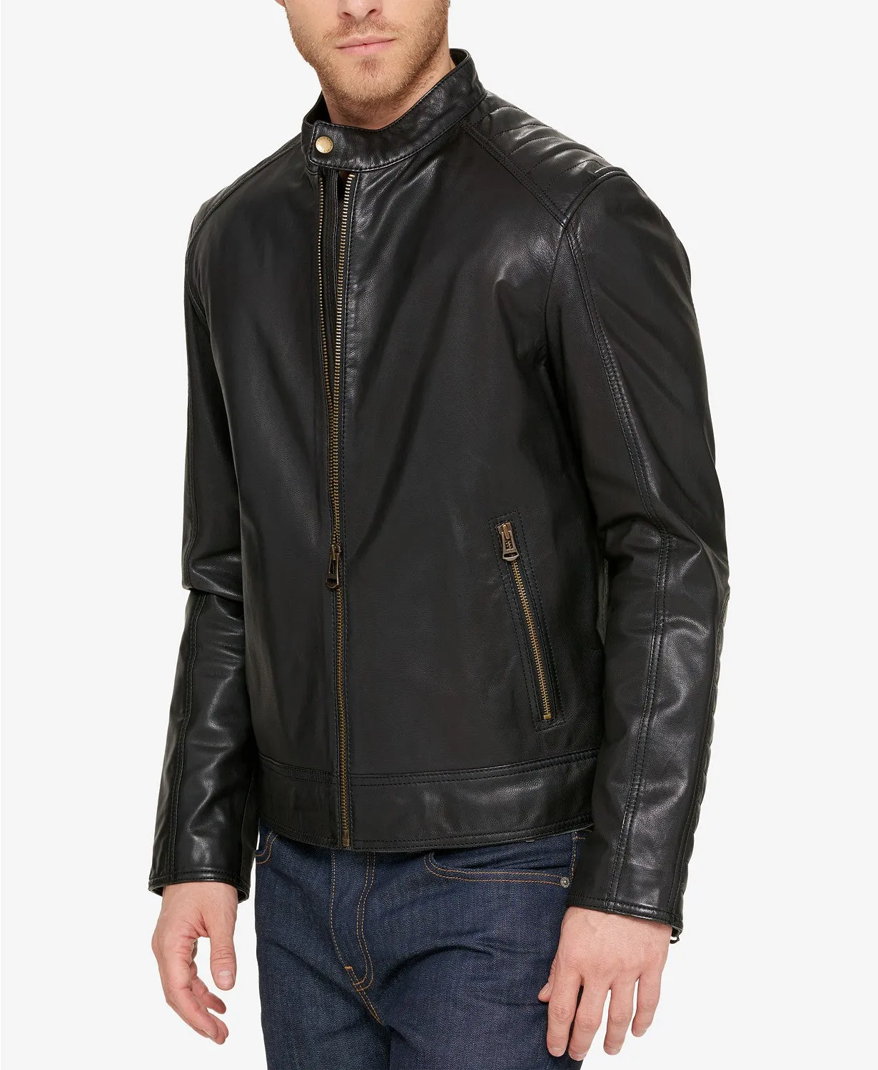 Cuty Black Leather Jacket Men Biker Motorcycle