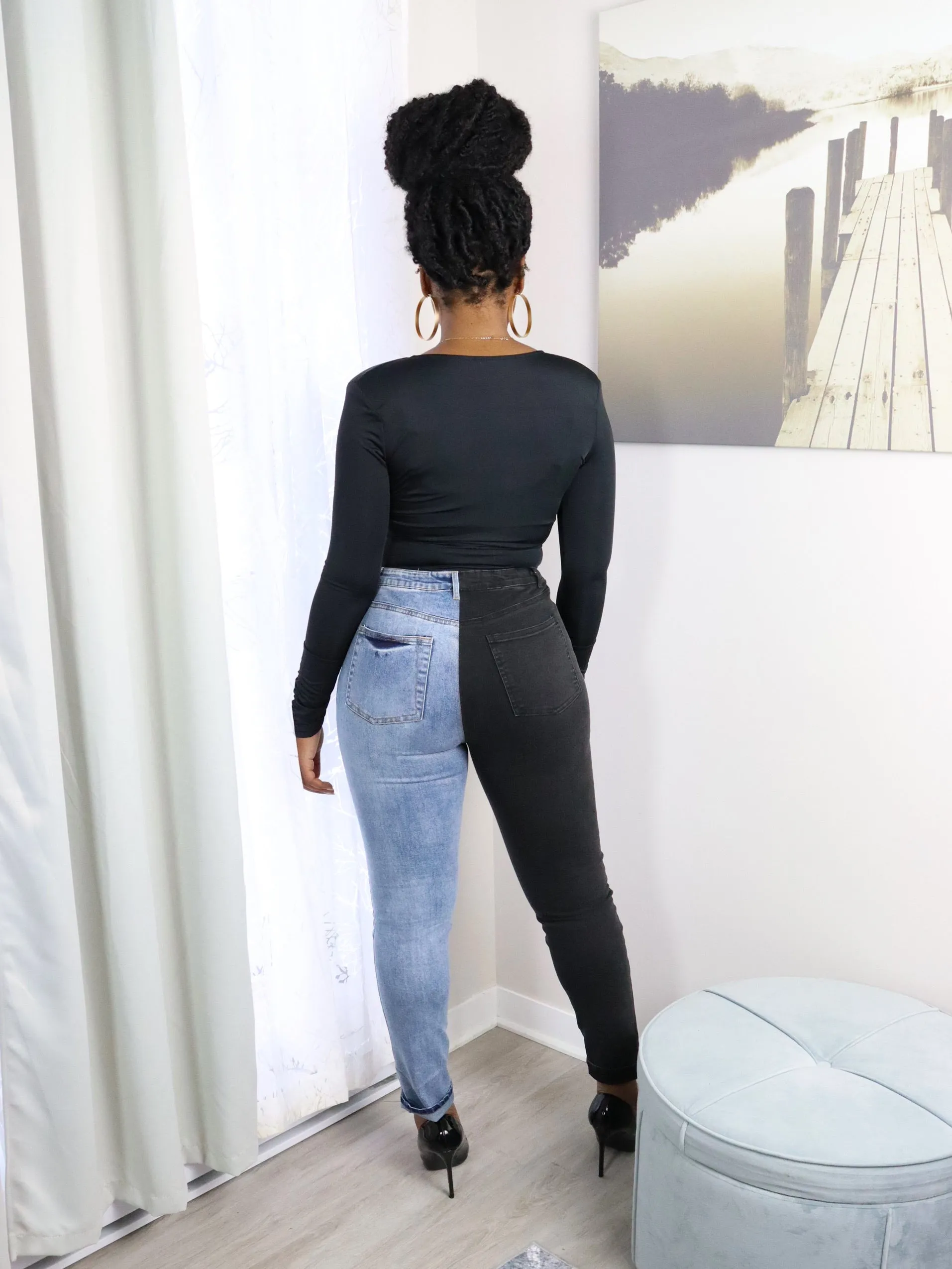 DANIELA Surplice Bodysuit in Black
