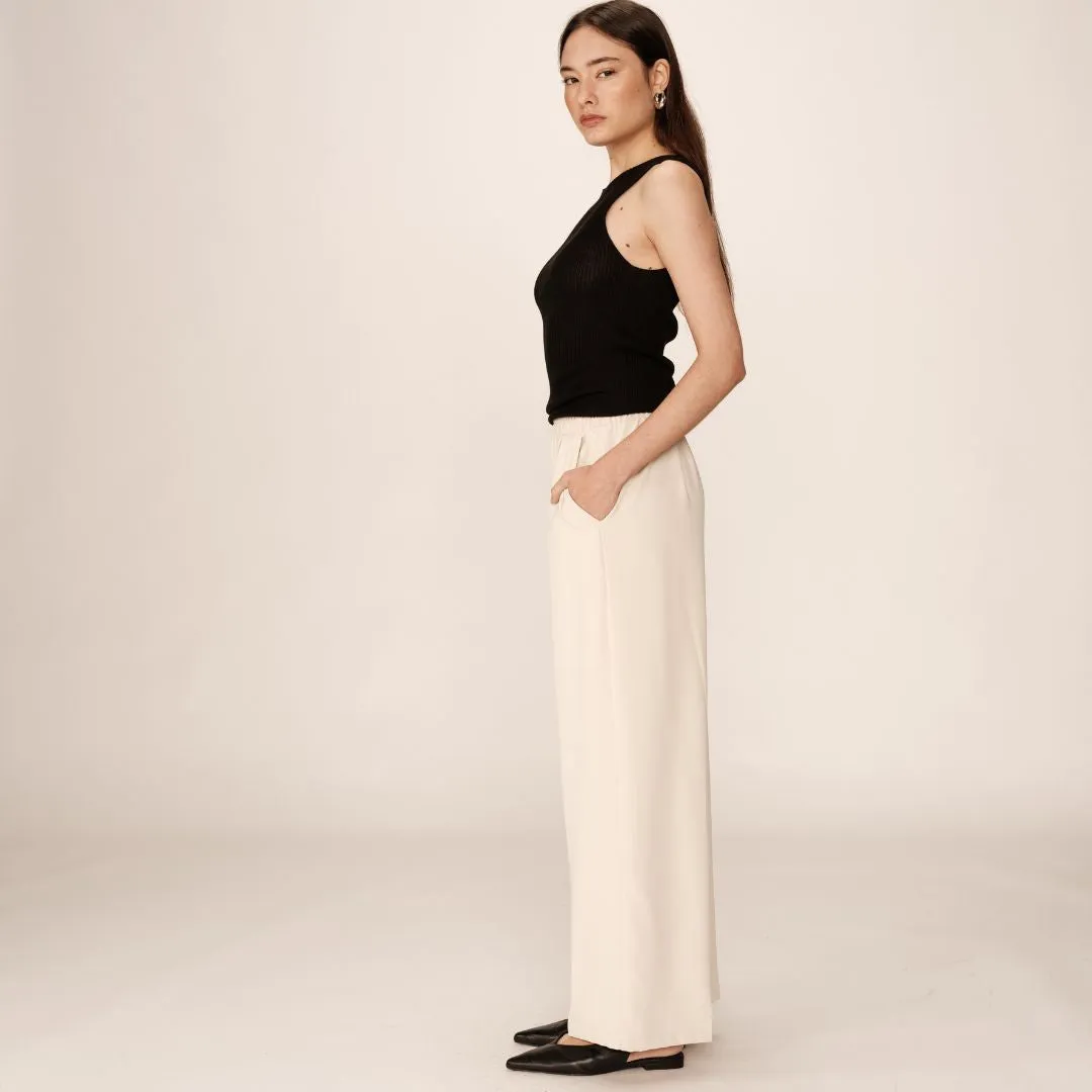 Ecru Wide Leg Trousers - ONE SIZE
