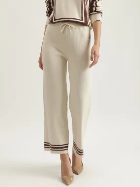 Elle Women Cream Solid Relaxed Fit Mid-Rise Flat Front Trouser