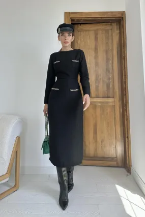 ELS Pocket Chain Blouse and Skirt Set - Black - Inverness