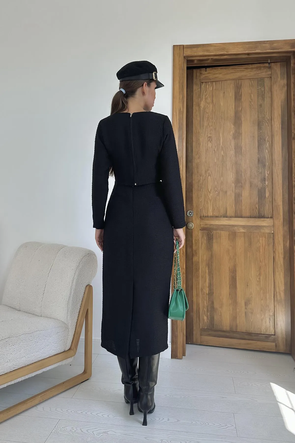 ELS Pocket Chain Blouse and Skirt Set - Black - Inverness