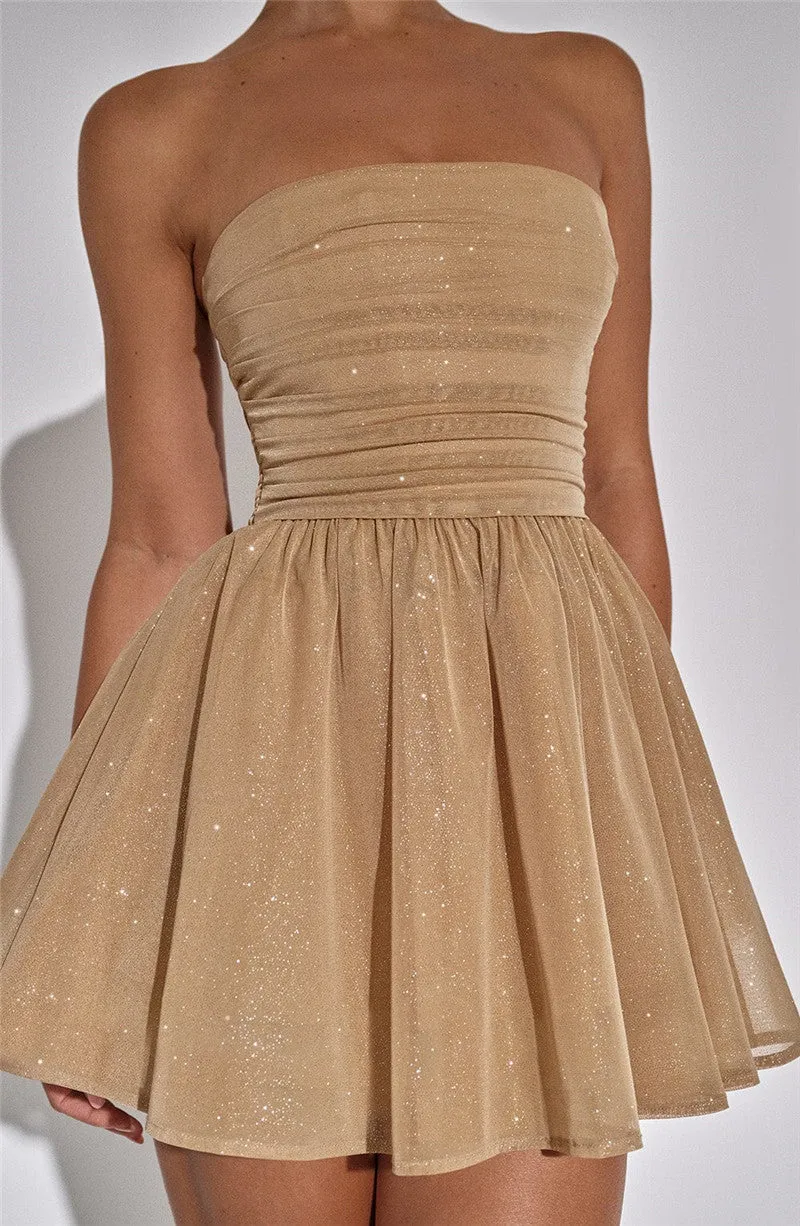 Erika Mesh Strapless Sparkle Sexy Mini Dress