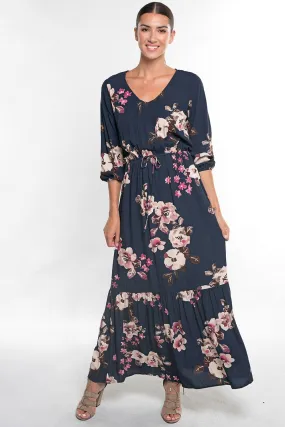 Floral Print 3/4 Sleeve Maxi Dress
