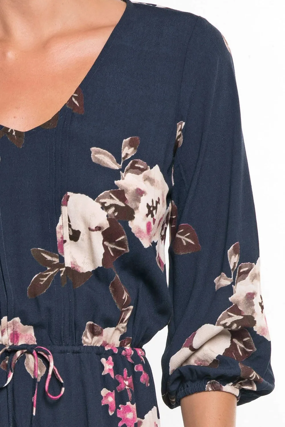 Floral Print 3/4 Sleeve Maxi Dress