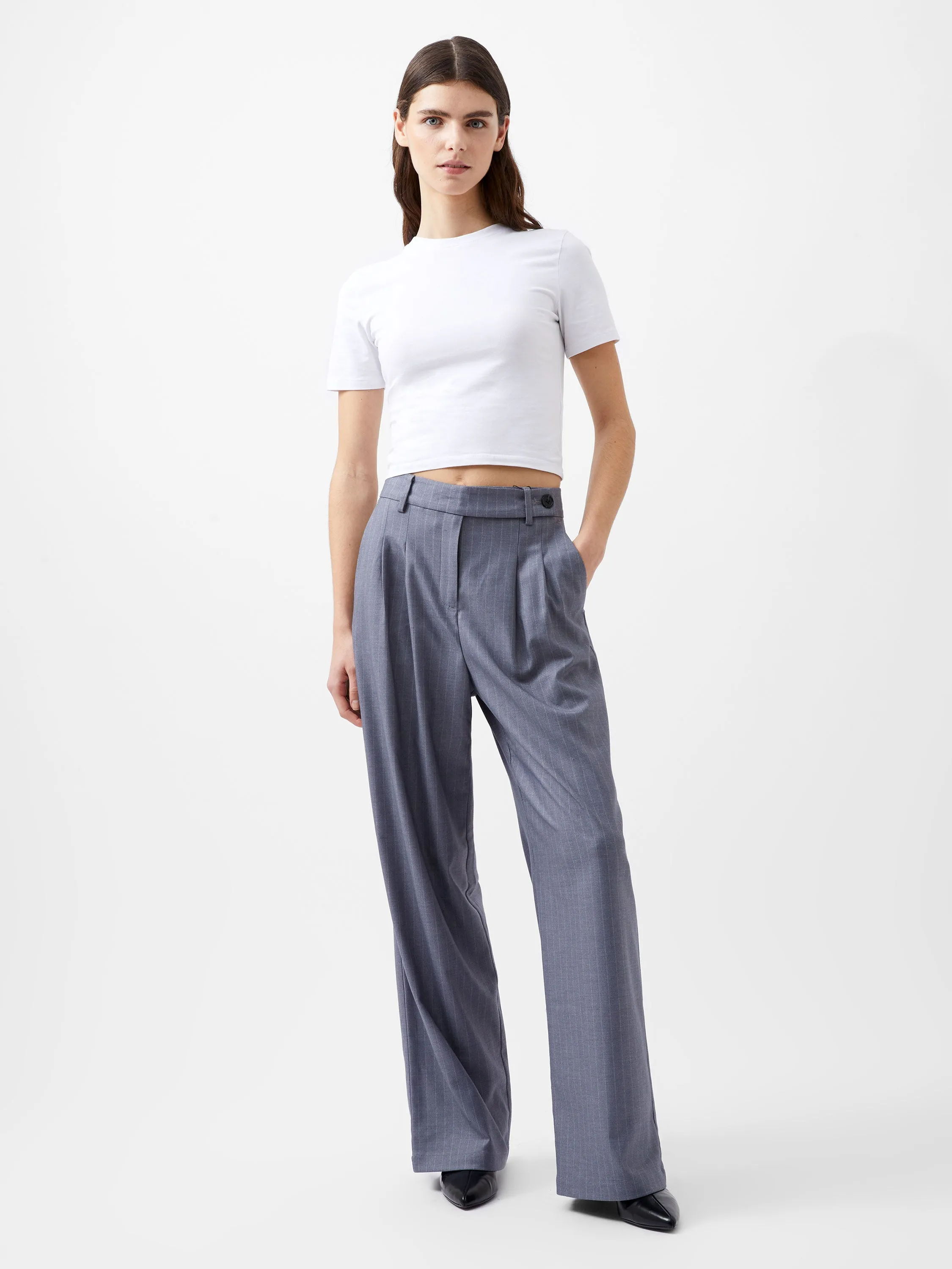 French Connection Fiorella Pin Stripe Trousers-Grey-74XAW