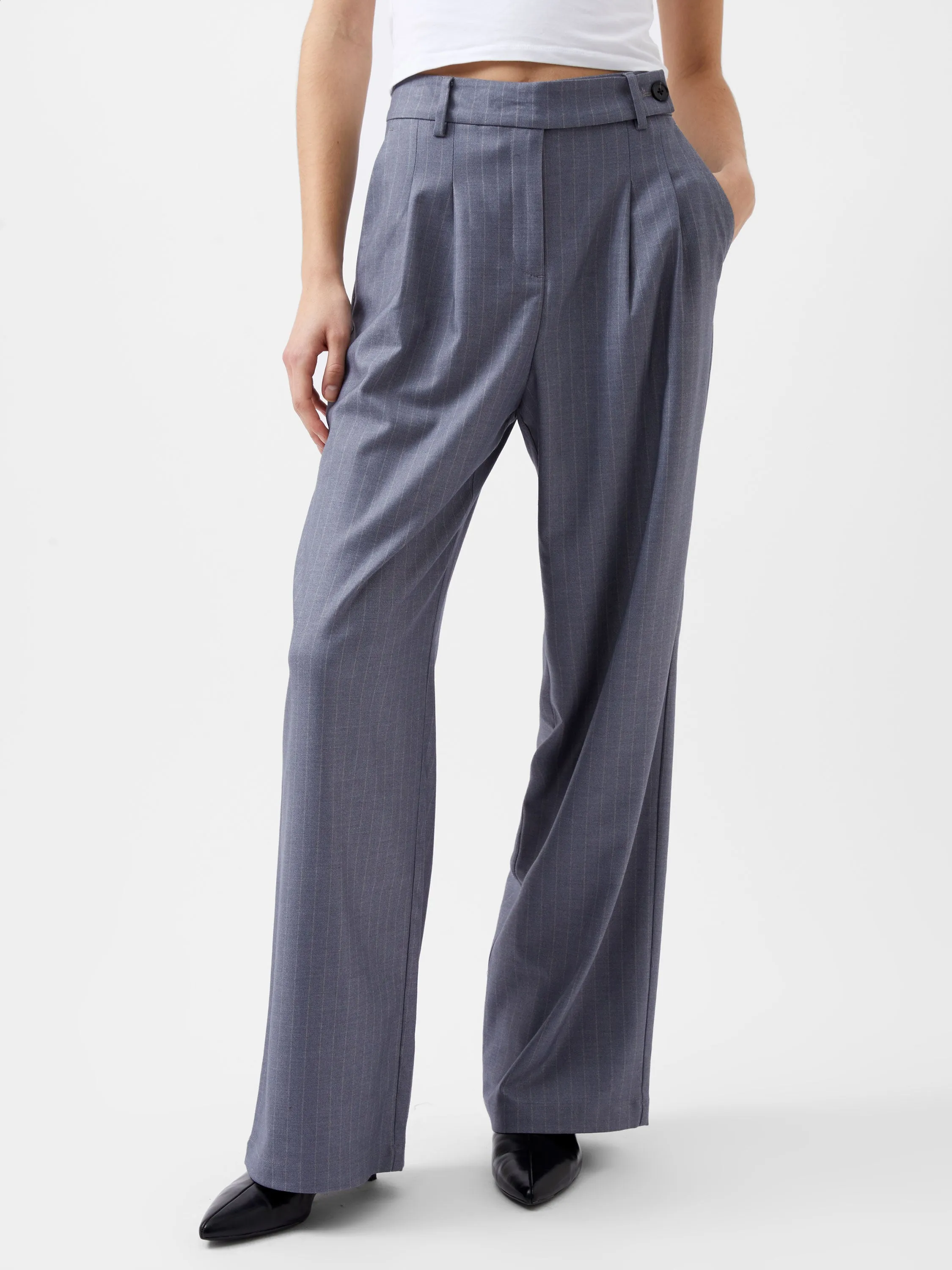 French Connection Fiorella Pin Stripe Trousers-Grey-74XAW