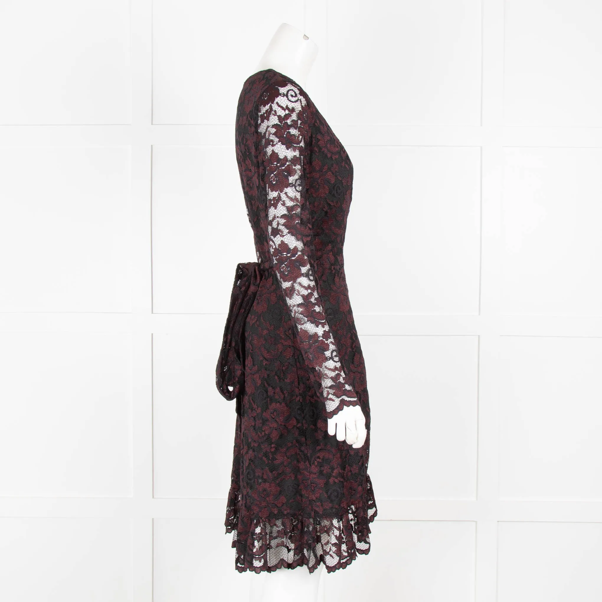 Ganni Black Burgundy  Lace Long Sleeve Dress