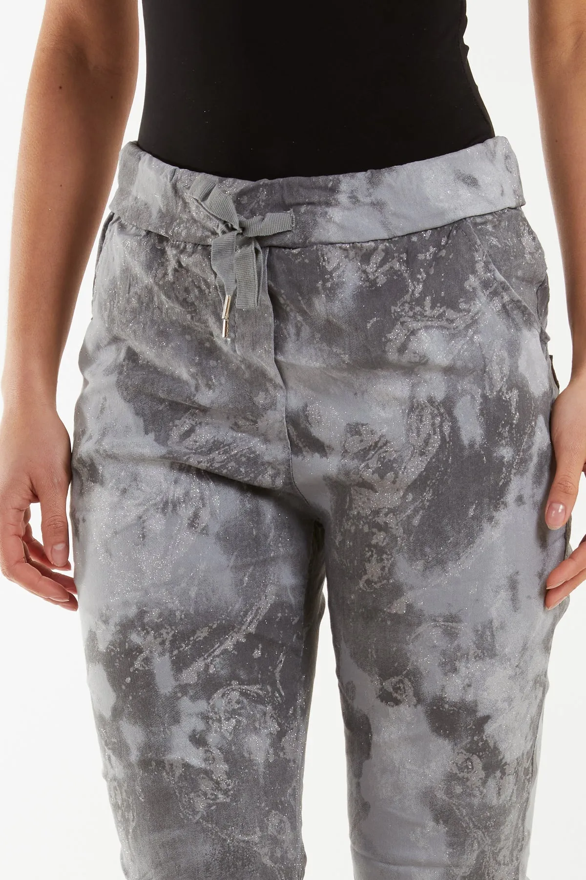Glitter Tie Dye Magic String Crushed Trousers