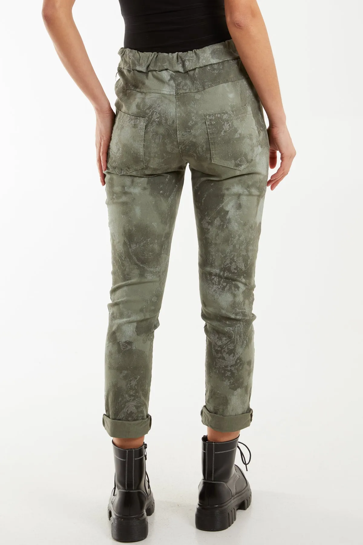 Glitter Tie Dye Magic String Crushed Trousers