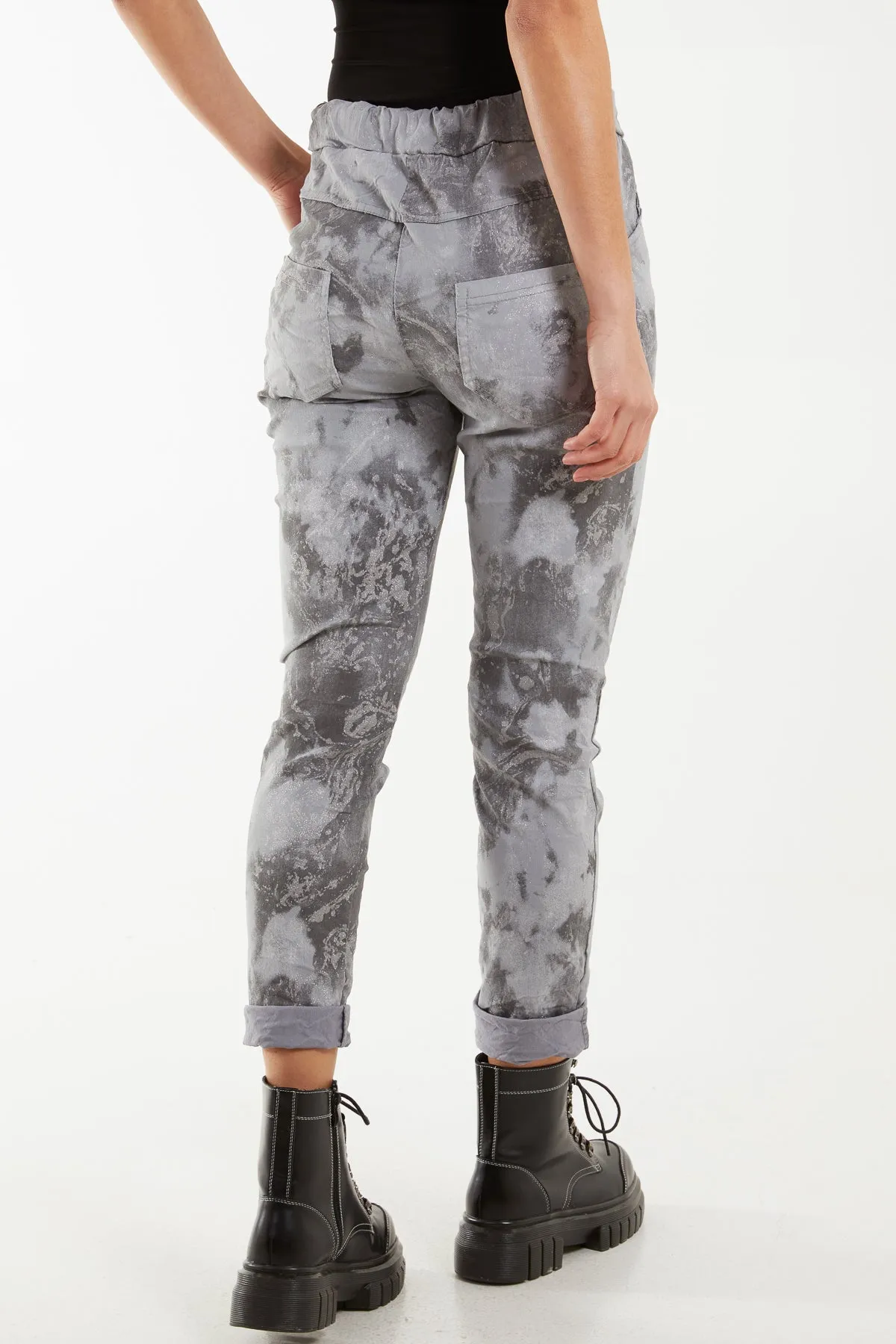 Glitter Tie Dye Magic String Crushed Trousers