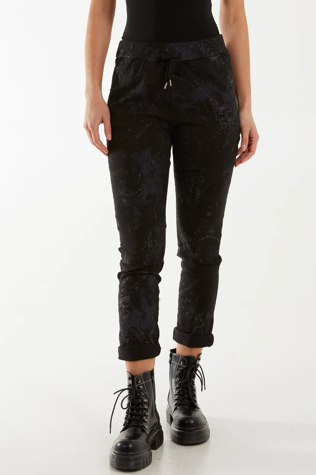 Glitter Tie Dye Magic String Crushed Trousers