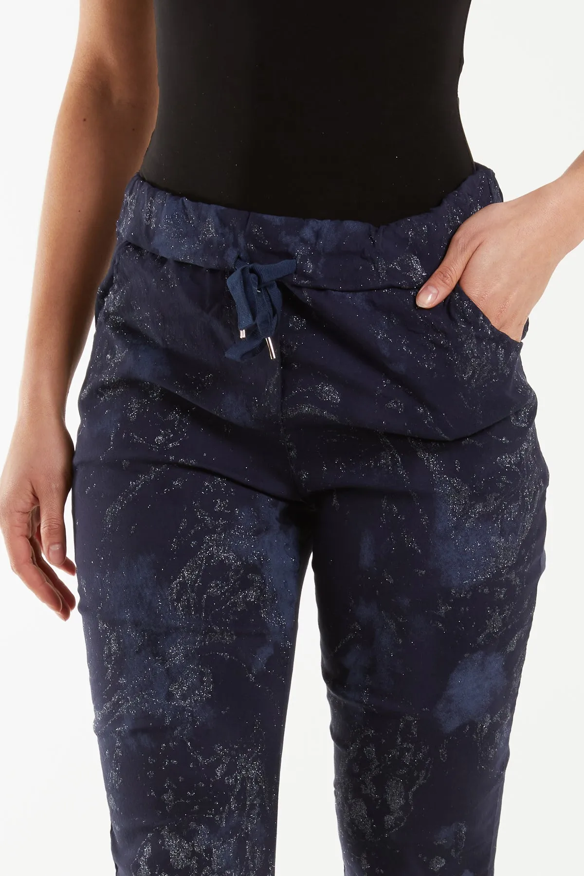 Glitter Tie Dye Magic String Crushed Trousers