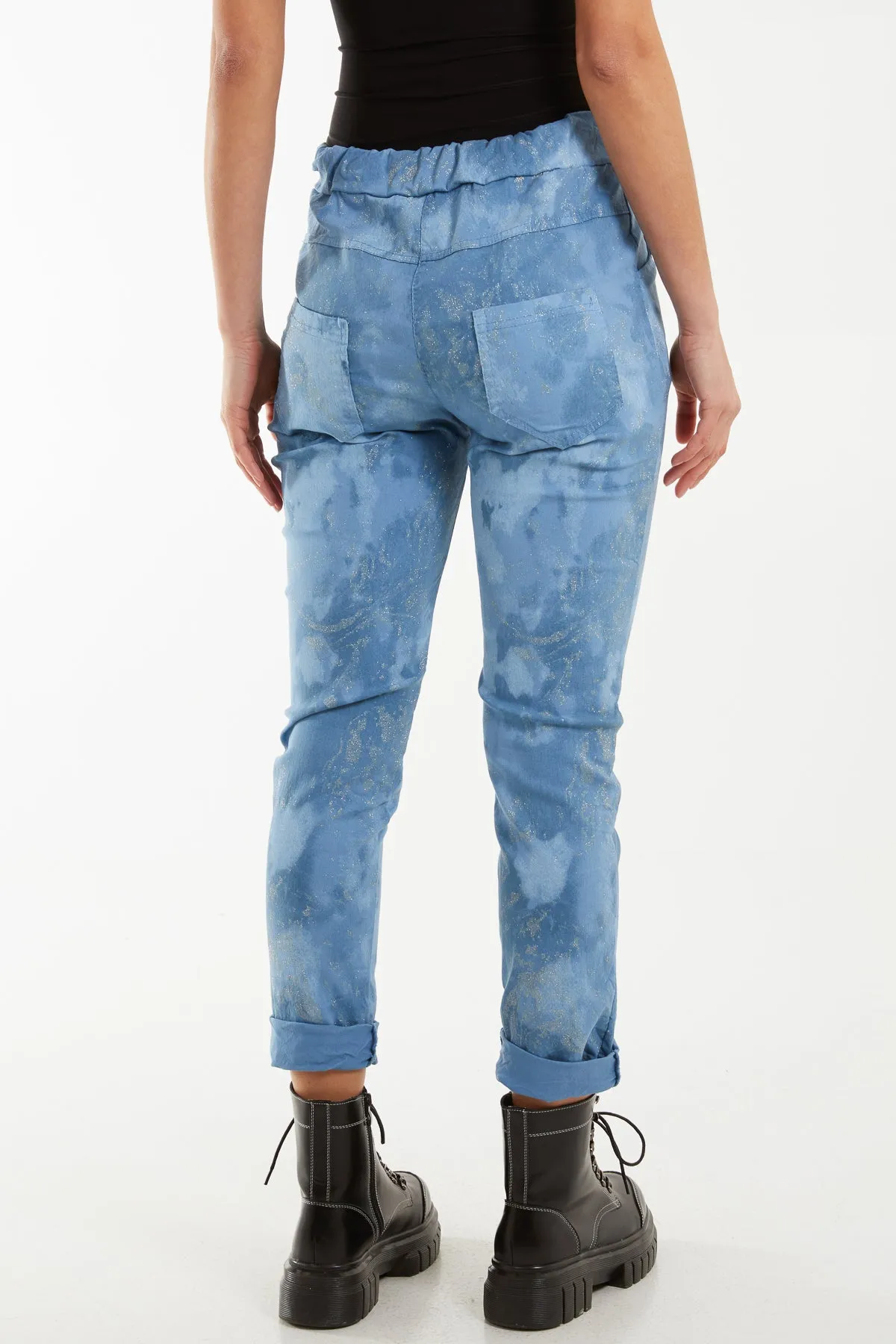Glitter Tie Dye Magic String Crushed Trousers