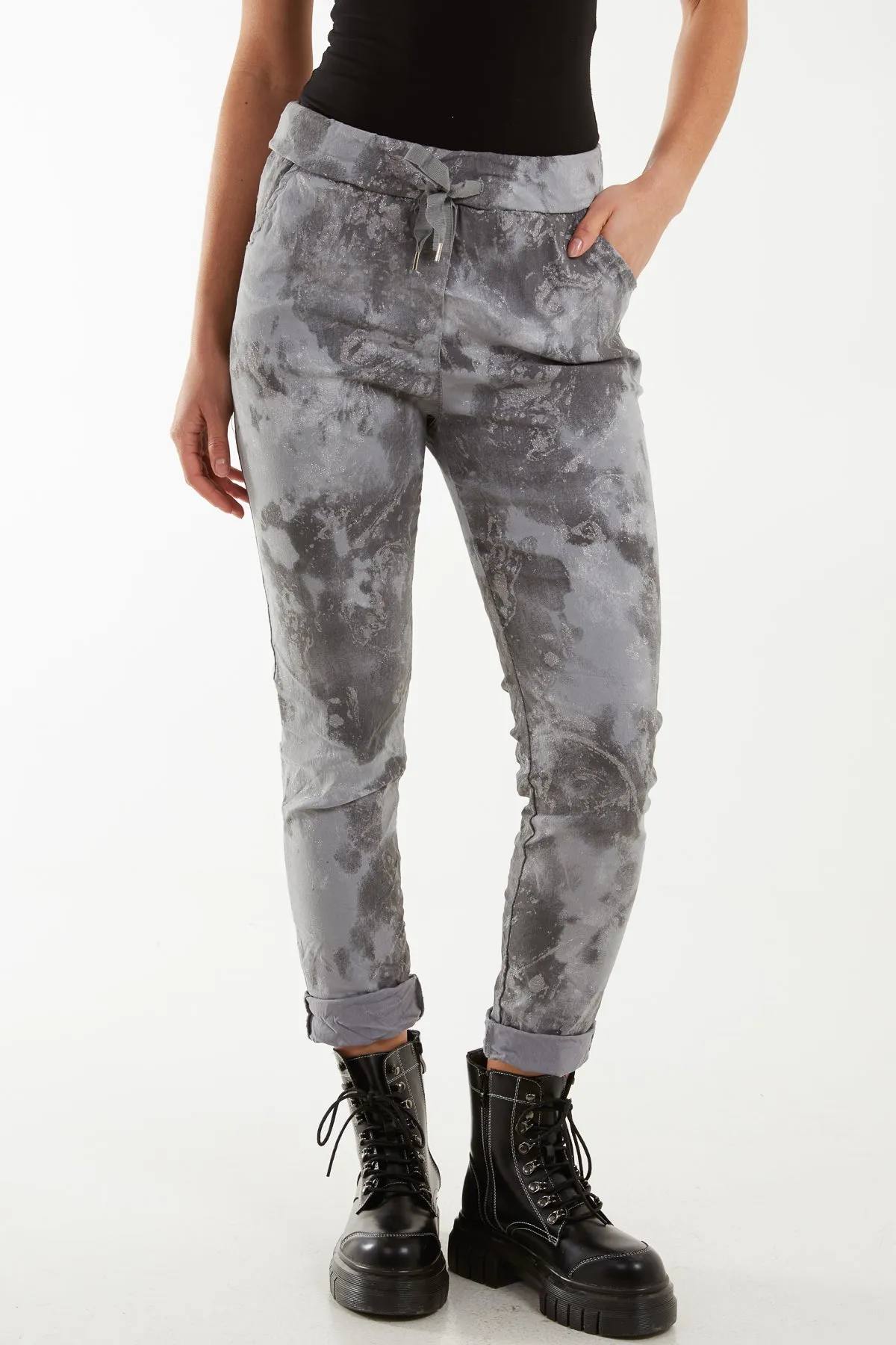 Glitter Tie Dye Magic String Crushed Trousers