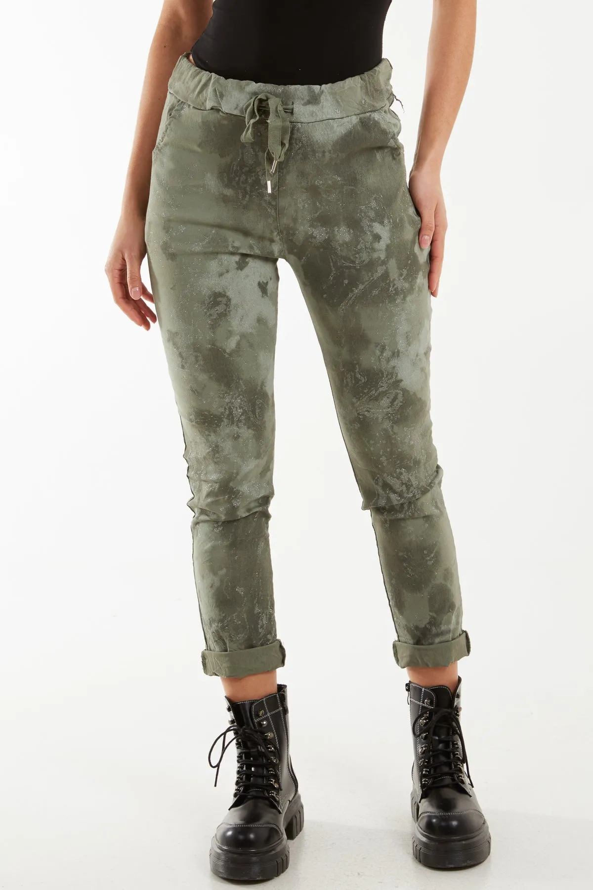 Glitter Tie Dye Magic String Crushed Trousers
