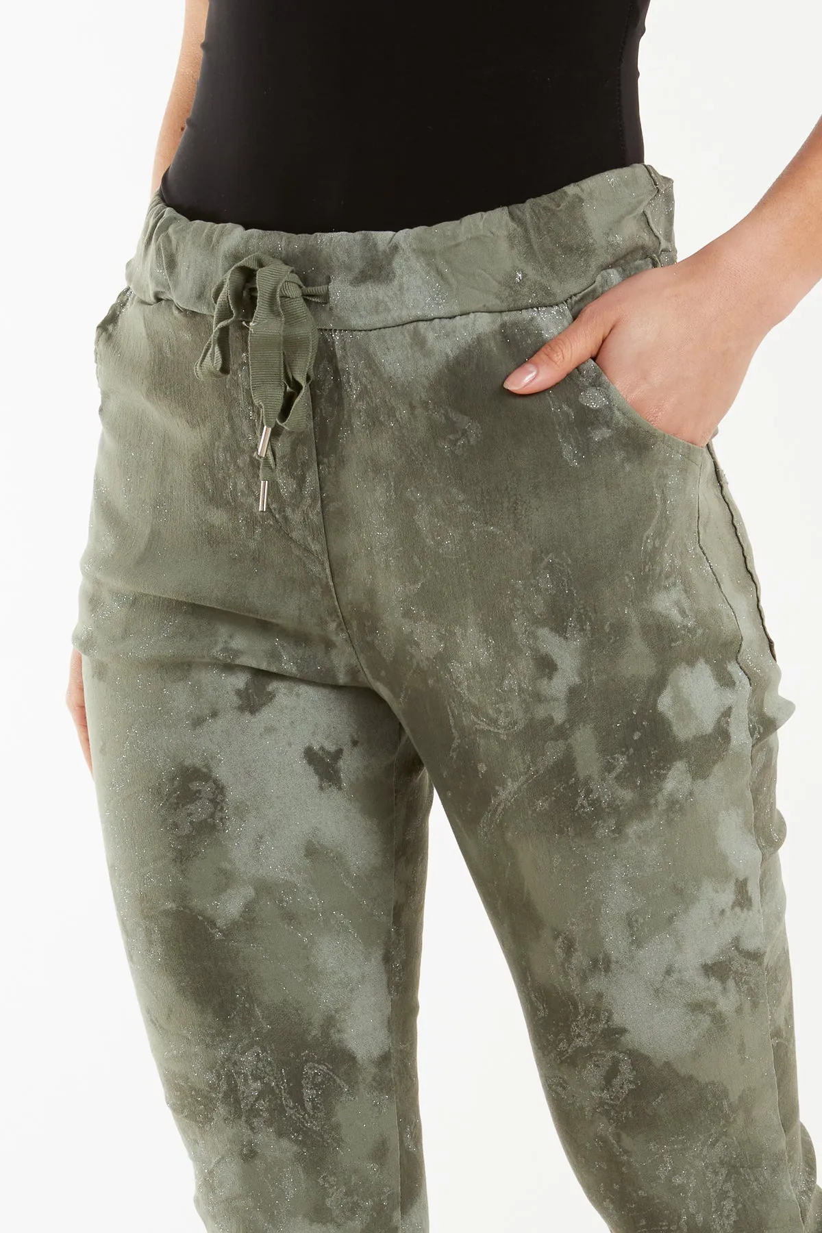 Glitter Tie Dye Magic String Crushed Trousers