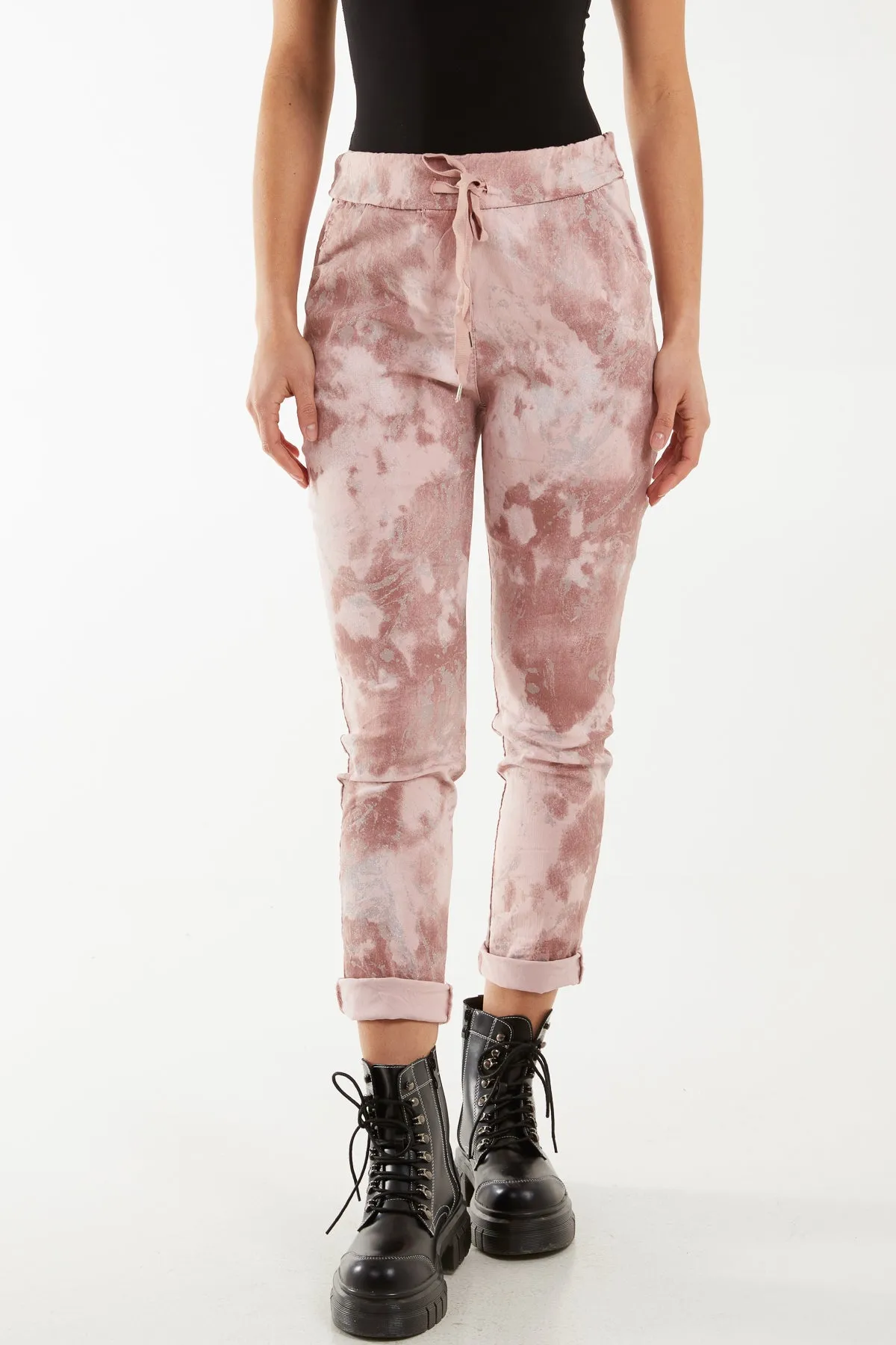 Glitter Tie Dye Magic String Crushed Trousers