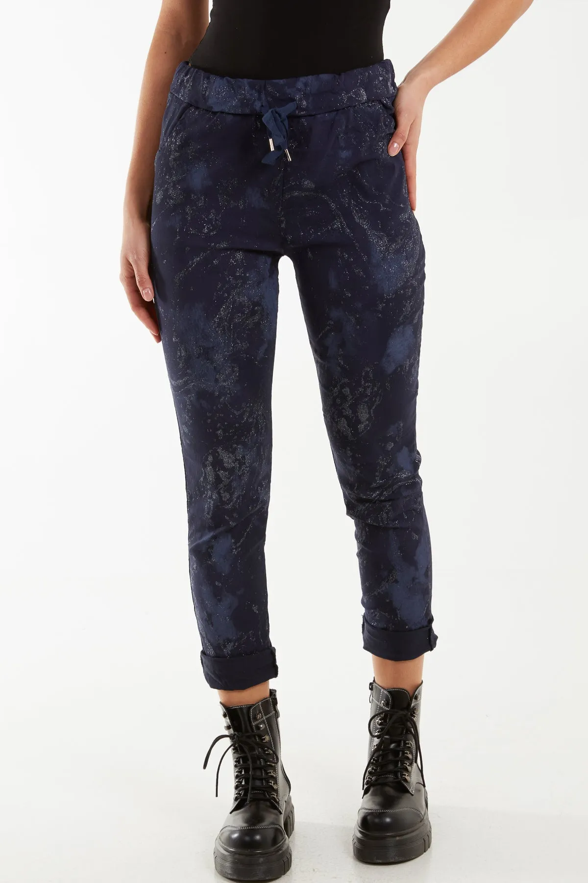 Glitter Tie Dye Magic String Crushed Trousers