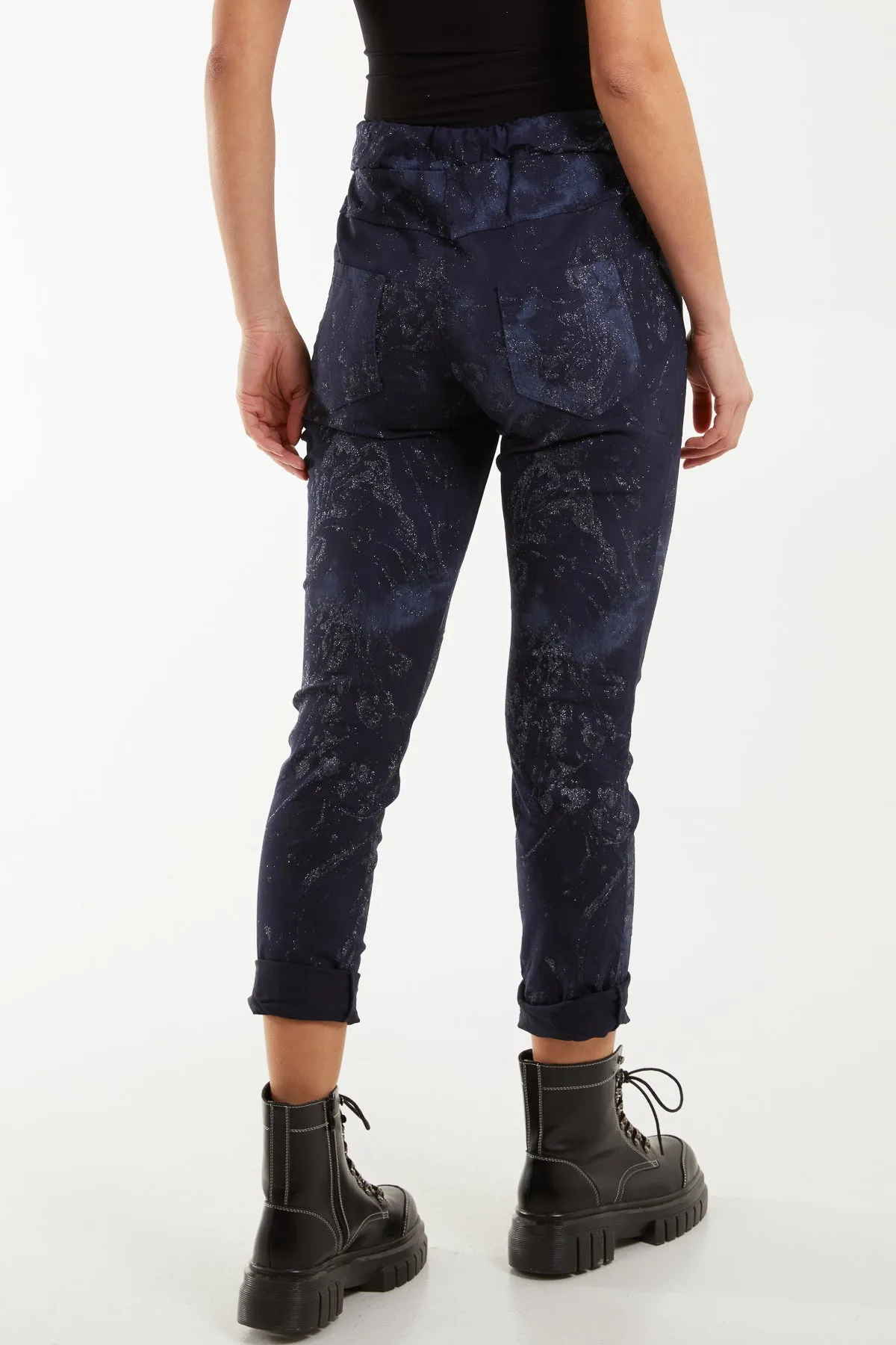 Glitter Tie Dye Magic String Crushed Trousers