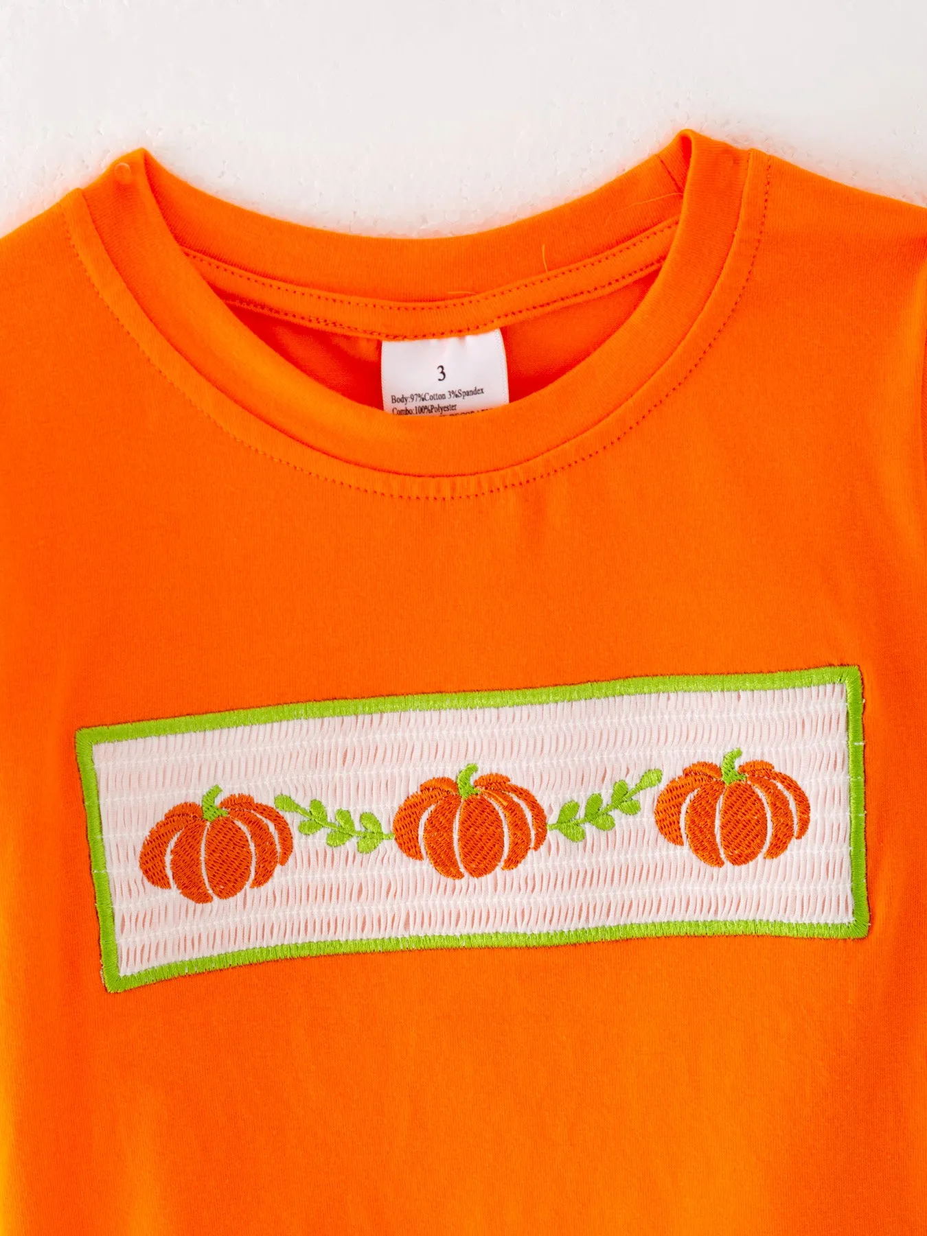 Halloween Orange Boys Cotton Pumpkin Smocking Embroidered Top   Plaid Trousers Set