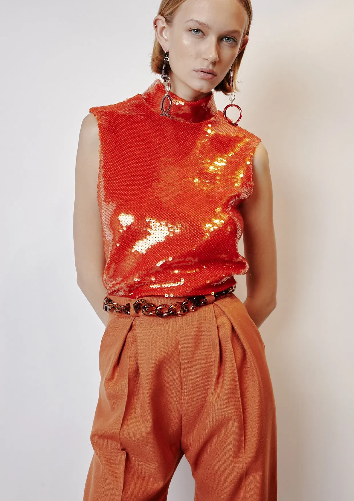 High-Neck Sequinned Vest Top