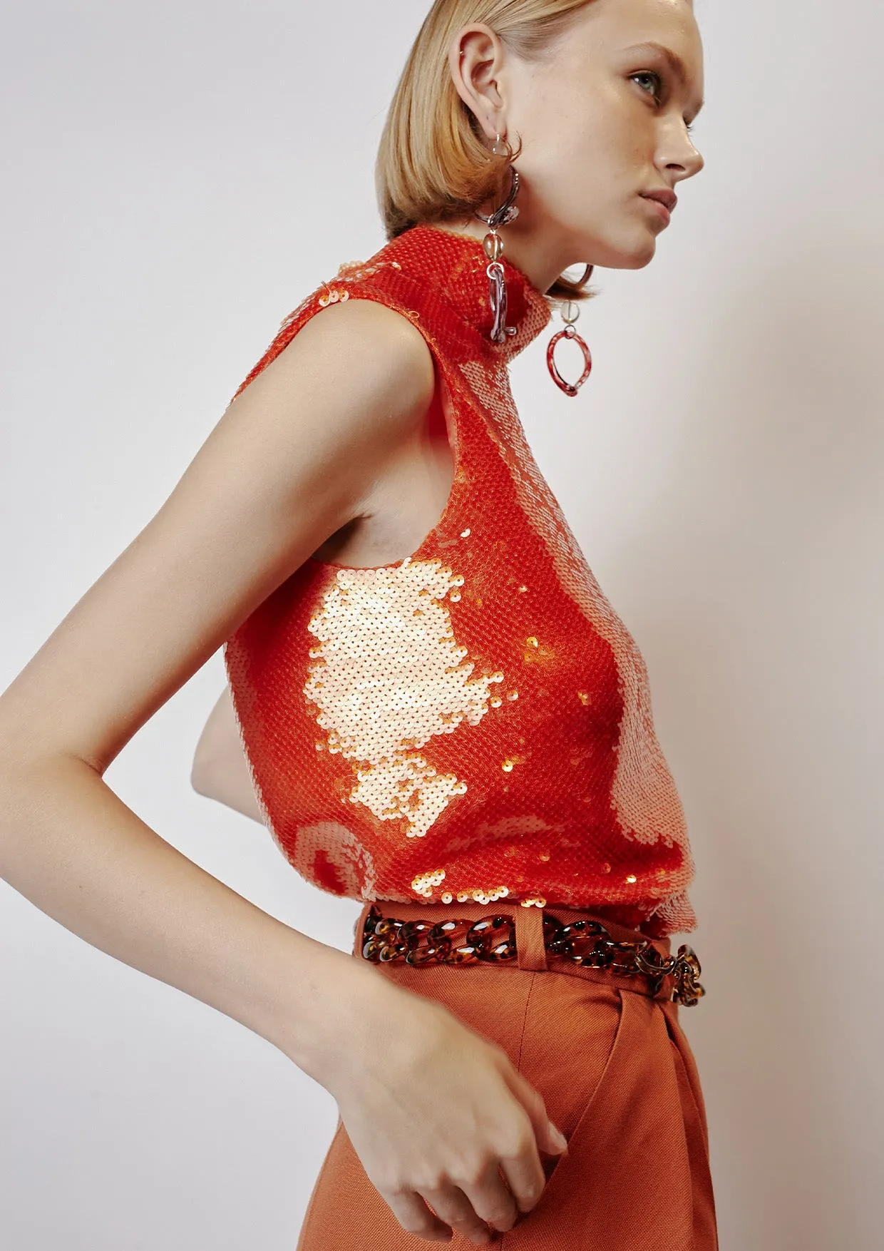 High-Neck Sequinned Vest Top