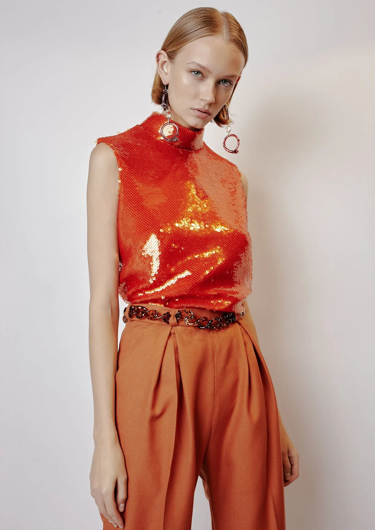 High-Neck Sequinned Vest Top