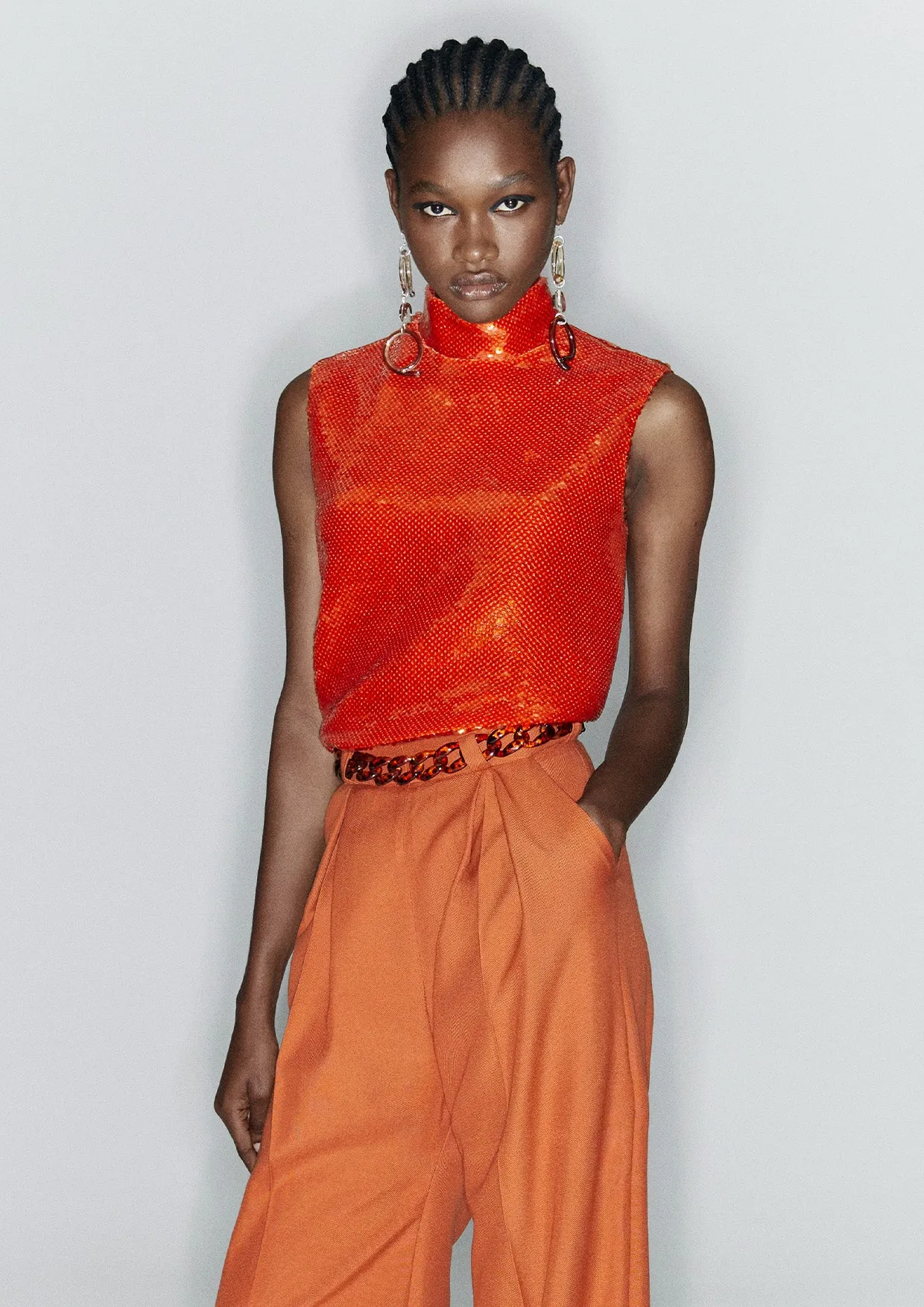High-Neck Sequinned Vest Top
