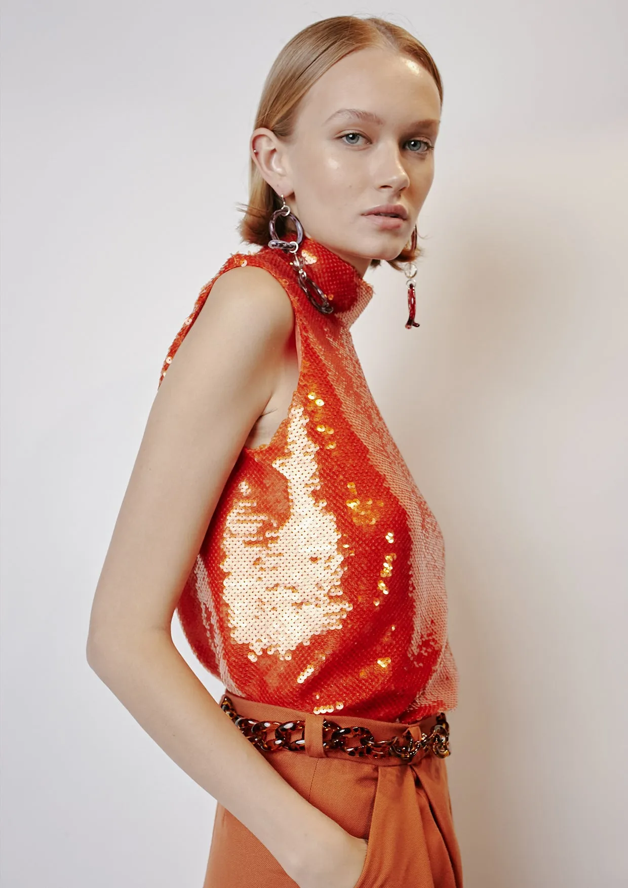 High-Neck Sequinned Vest Top
