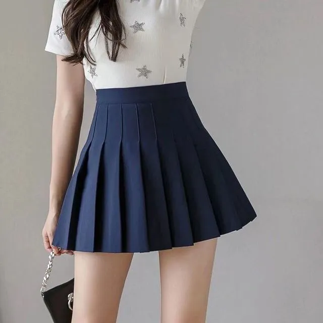 High Waist Solid Pleated Mini Skirt Women Summer Spring Korean Fashion Cute White Skirt
